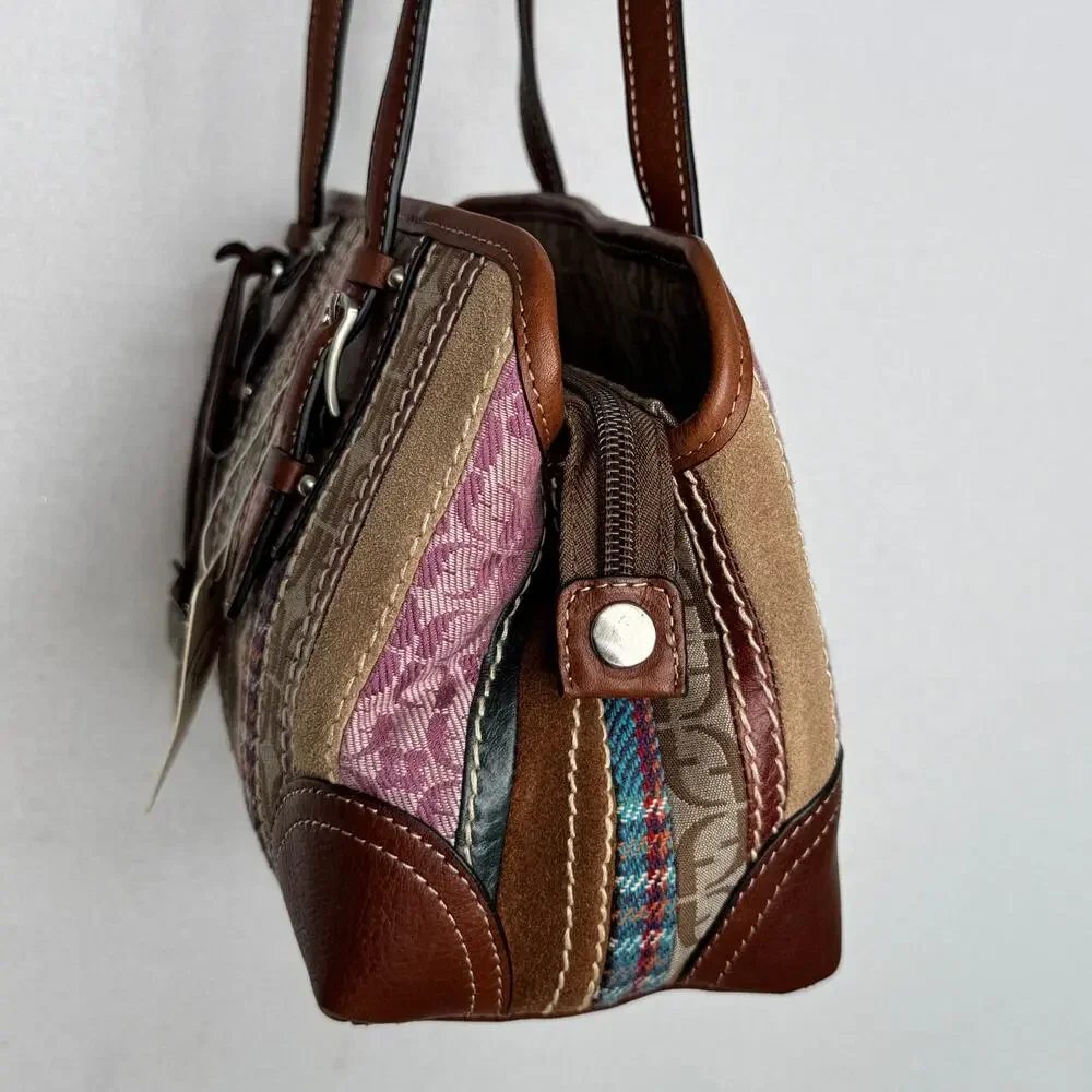 Fossil Signature Patchwork Double Handle Satchel Bag NWT Y2K Multicolor